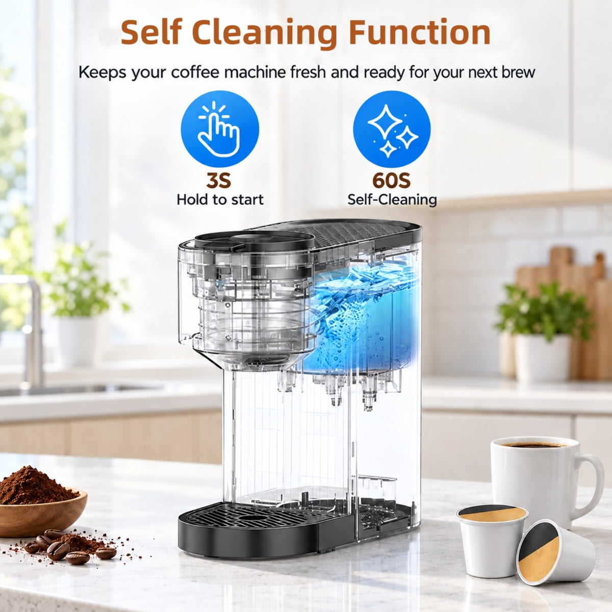 COWSAR Single Serve Coffee Maker, 2 in 1 Coffee Capsule & Ground Coffee Brewer, 40 Oz Removable Water Tank, 5 Brew Sizes 6-14 Oz, Self-cleaning Fast Heating Coffee Machine for Home Office