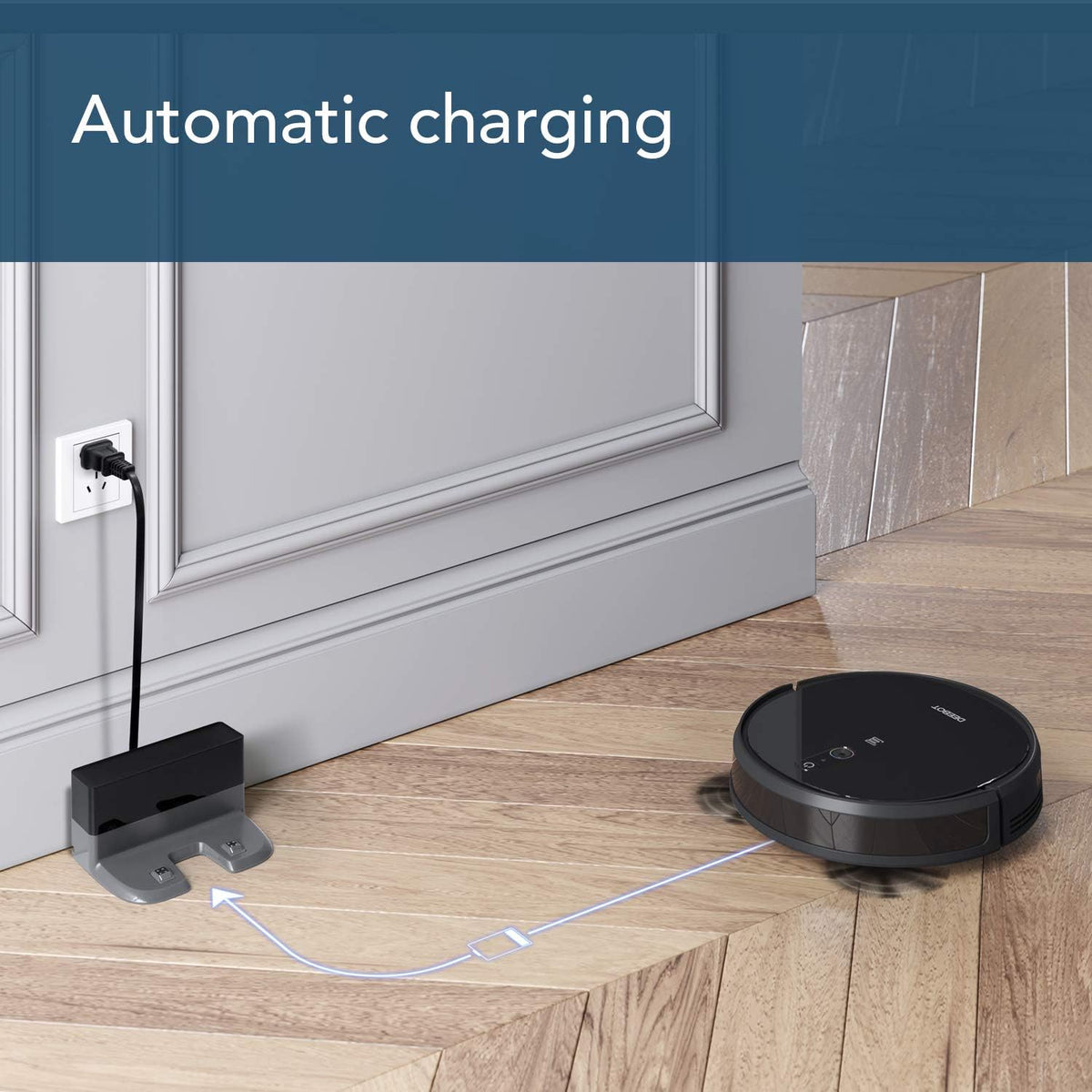 ECOVACS DEEBOT 711S Robot Vacuum Cleaner with Smart Navi 2.0 Visual Mapping, Max Power Suction, Up to 130 Min Runtime, Hard Floors & Carpets, Pet Hair, App Controls, Self-Charging, Quiet, Black