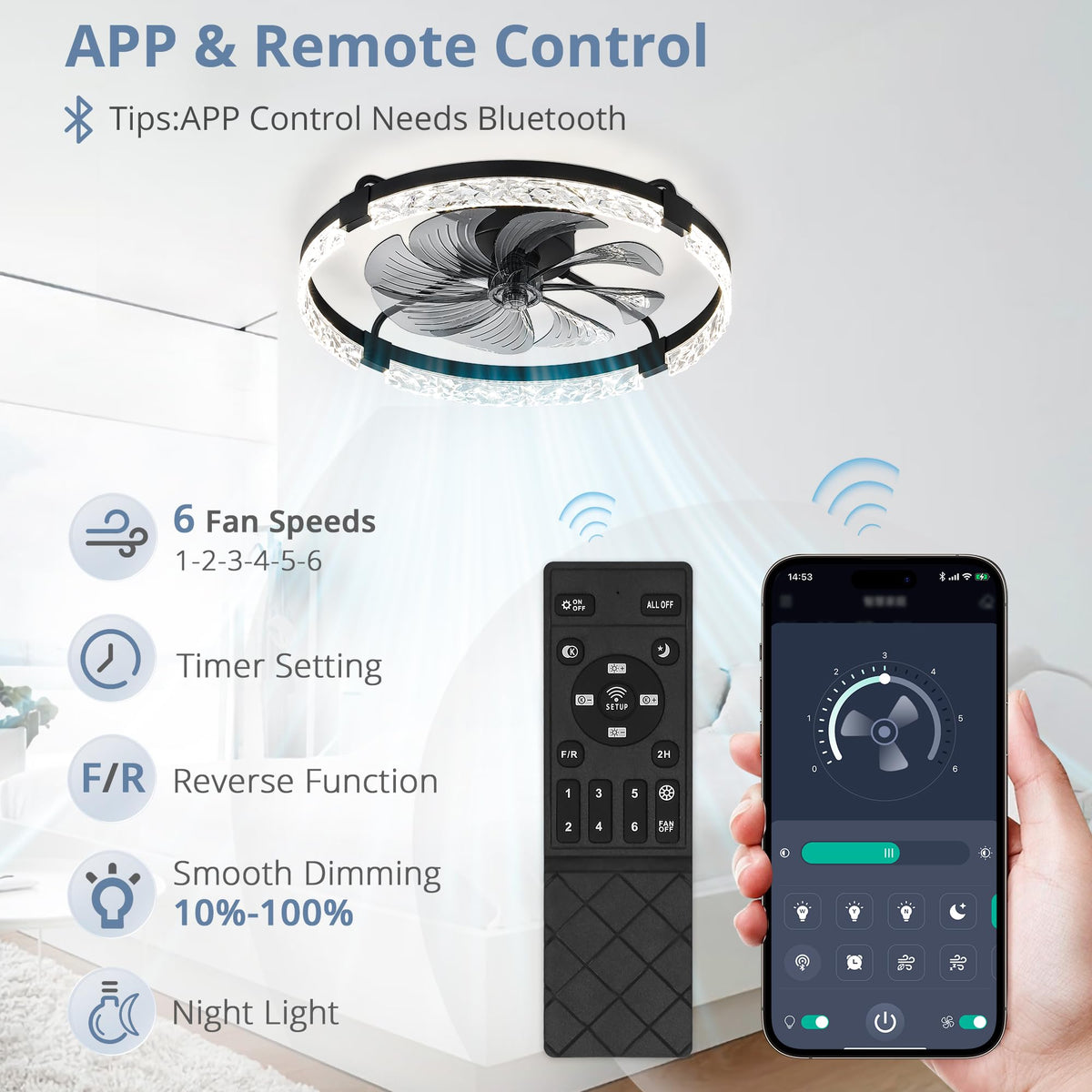 LEDIARY 20" Modern Ceiling Fans with Lights and Remote, White Fandelier