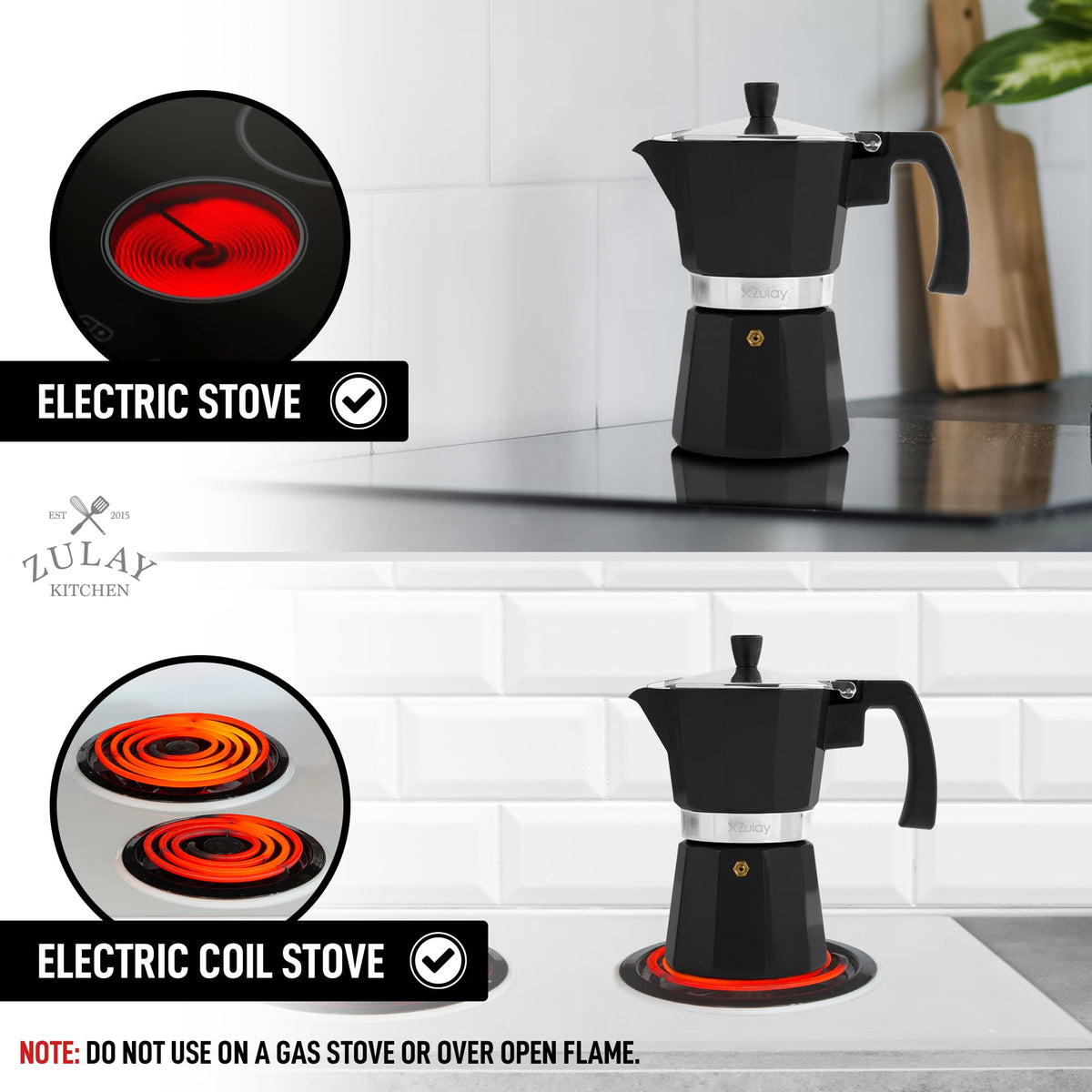 Zulay Moka Pot Espresso Stovetop Coffee Maker - Leak-Proof, Stainless Steel, Easy to Clean, Heat Resistant Handle & Knob - for Authentic Cuban & Italian Style Espresso - Makes 6 Espresso Cups - Red