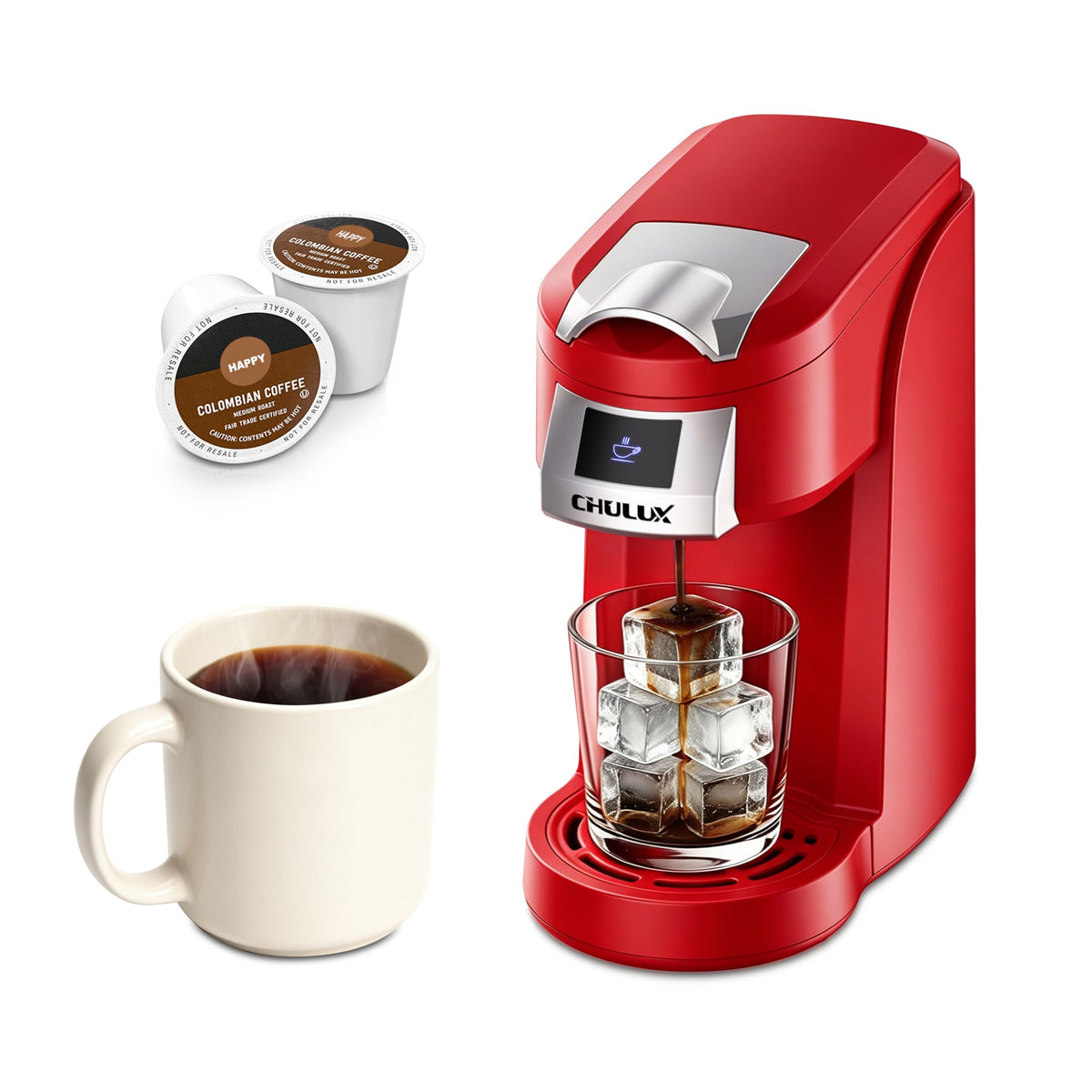 CHULUX Lite Single Serve Coffee Maker for K Cup with One Touch Brew, White