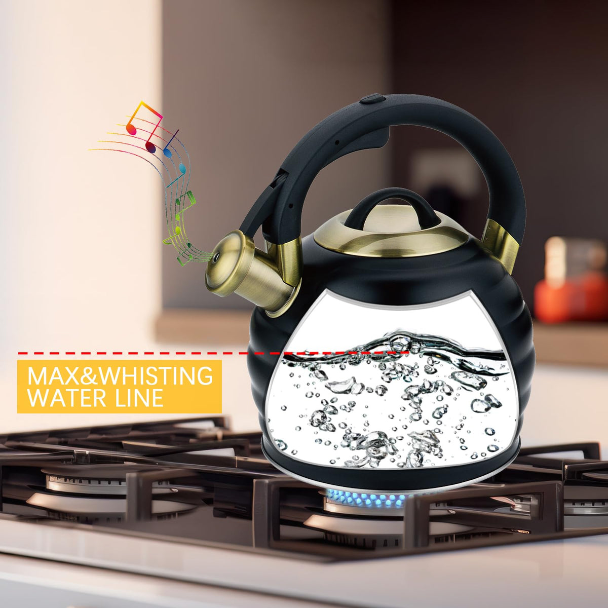 Tea Kettle for Stove Top Whistling Teapot, 3.2Q Tea Pot Stainless Steel Teakettle with Heat Proof Ergonomic Handle