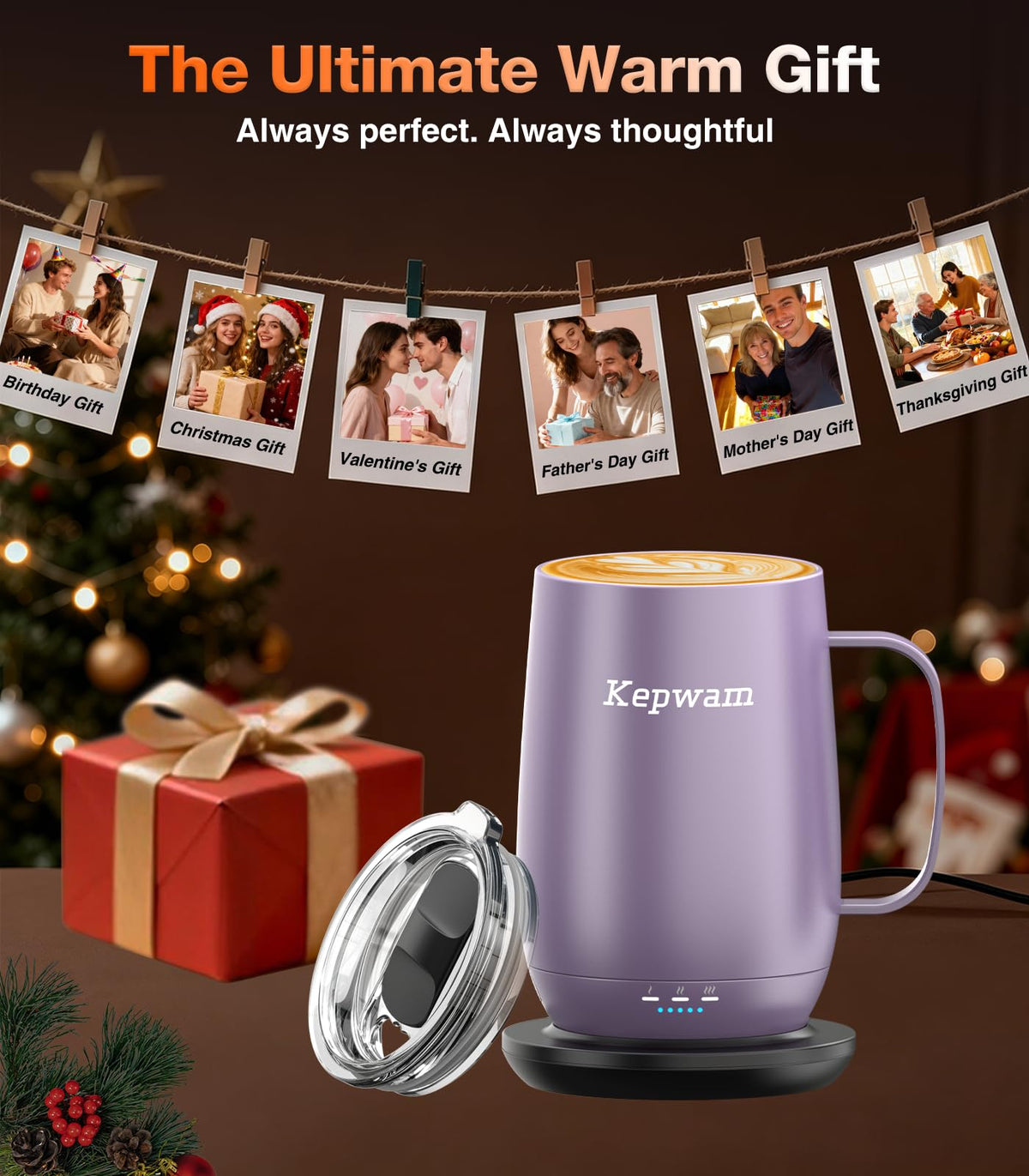 Kepwam Self-Heating Coffee Mug T2, 16oz Electric Heated Mug Hot Up to 149℉