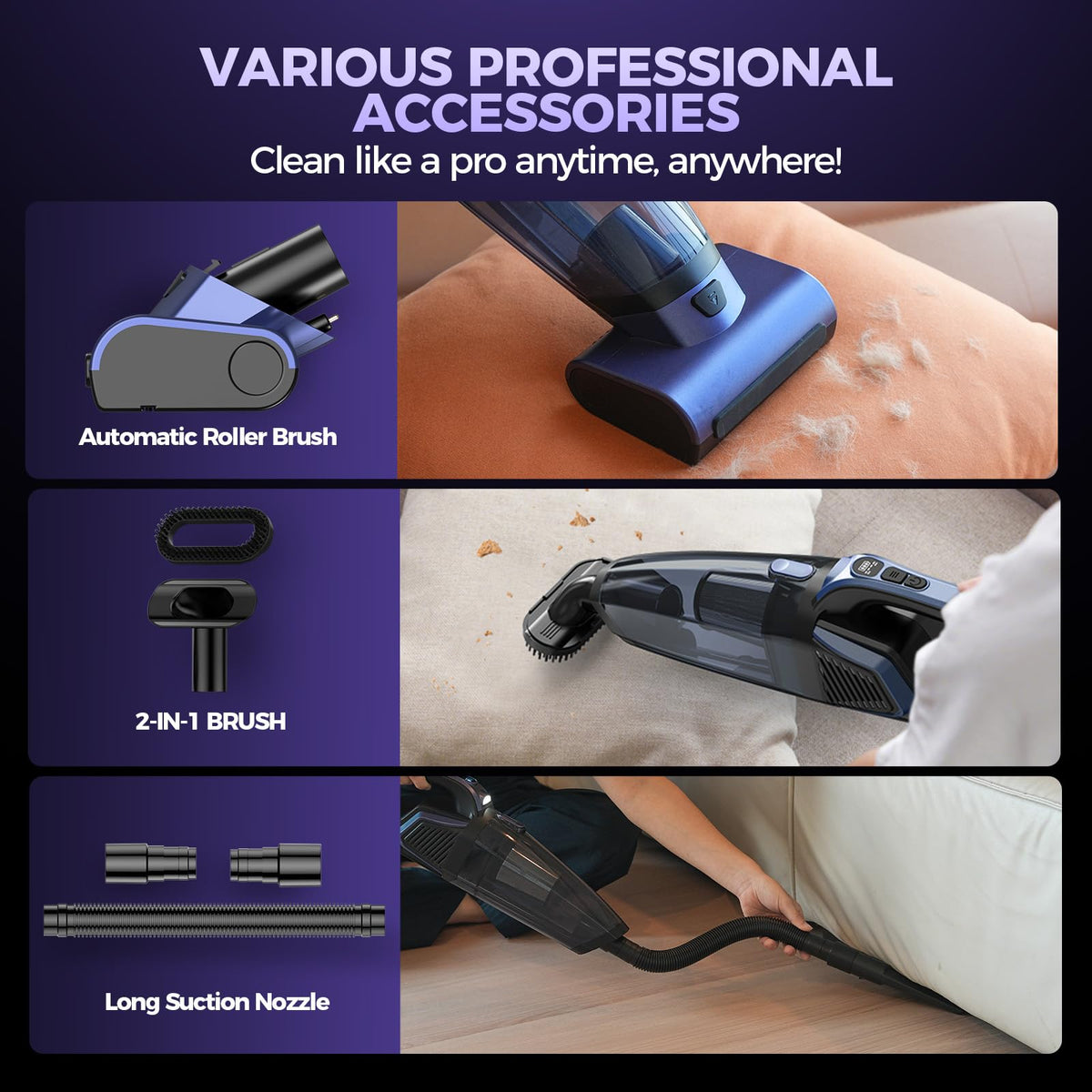 Pet Hair Handheld Vacuum Cordless: 20000PA Rechargeable Car Vacuum Cleaner