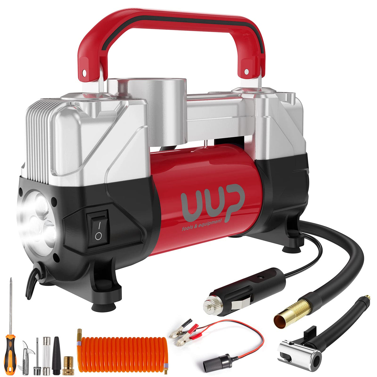 Portable 12V Air Compressor, 150 PSI Tire Inflator with Dual Cylinders