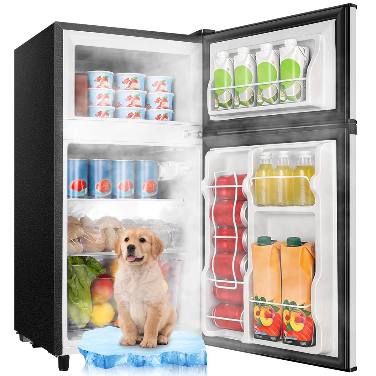 3.5 Cu.Ft Black Mini Fridge With Freezer Compact Refrigerator Dorm