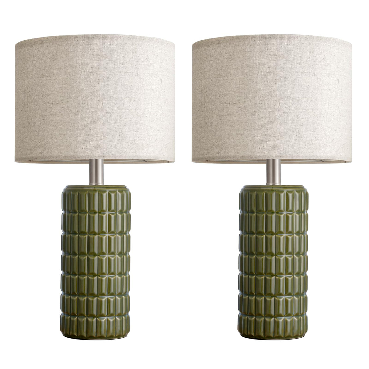 Seealle 23" Modern Ceramic Table Lamps Set of 2, Lamps for Bedroom, White