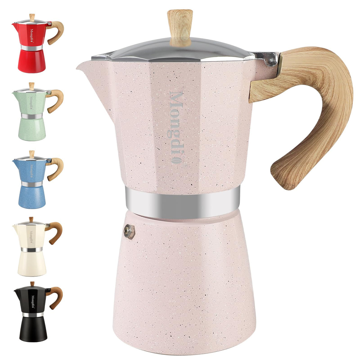 Mongdio Stovetop Espresso Maker Moka Pot, Cuban Coffee Maker Stove Top Coffee Maker Moka Italian Espresso Greca Coffee Maker Brewer Percolator, 6 Espresso Cups, 10 oz - Black