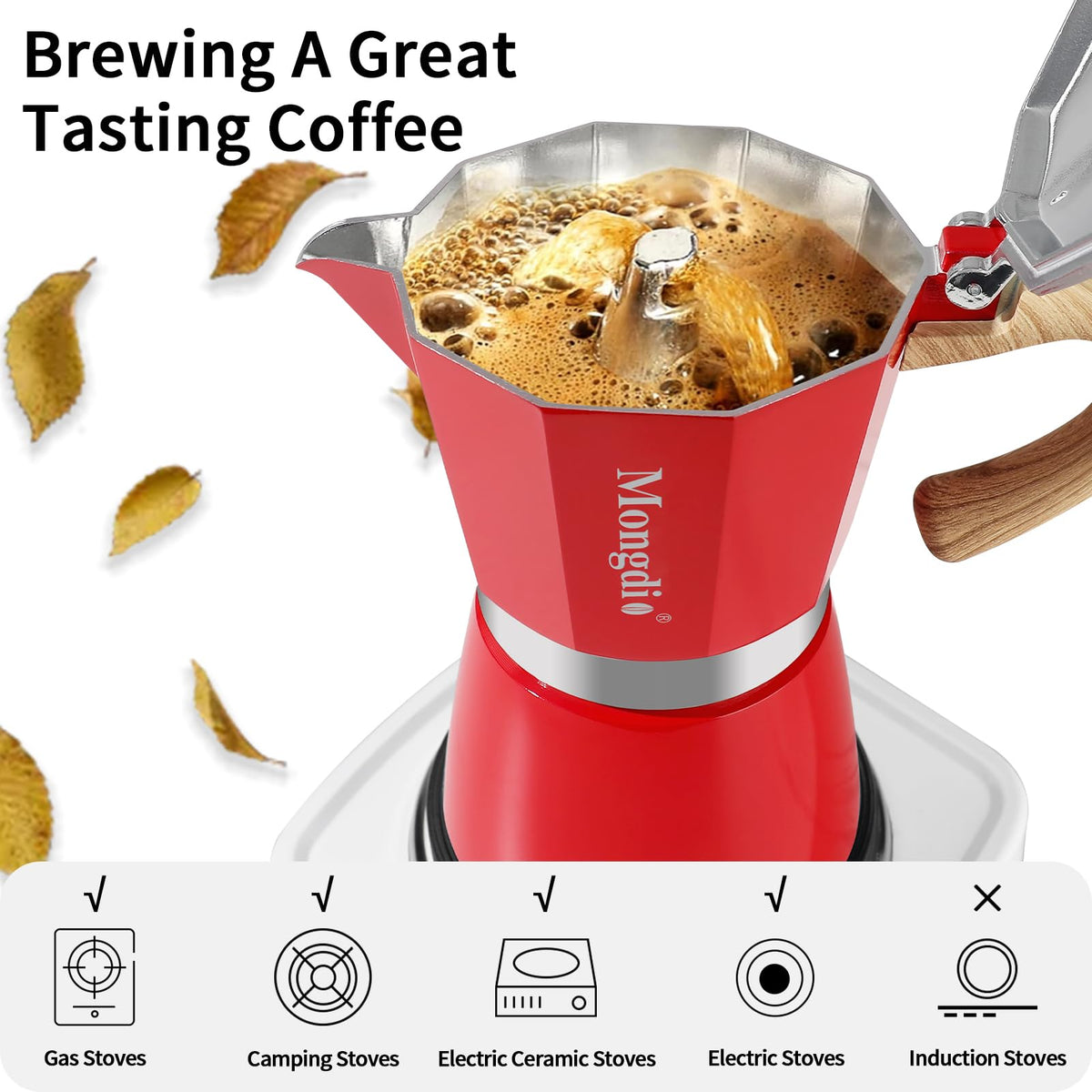 Mongdio Stovetop Espresso Maker Moka Pot, Cuban Coffee Maker Stove Top Coffee Maker Moka Italian Espresso Greca Coffee Maker Brewer Percolator, 6 Espresso Cups, 10 oz - Black