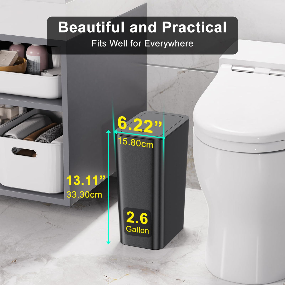 N. NETDOT 3 Pack 10L / 2.6 Gallon Small Trash Can with Lid, Bathroom Garbage Can with Pop-Up Lid, Waste Basket for Bathroom, Kitchen, Bedroom, Powder Room, Craft Room, Office, College (Off White)