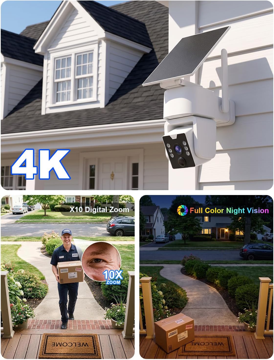 No Monthly Fee Solar Security Cameras Wireless Outdoor, home security systems,500GB HDD nvr security camera system No Subscription, 2.4G & 5G WiFi,2-Way Audio, 4MP, Color Night Vision, 360° View