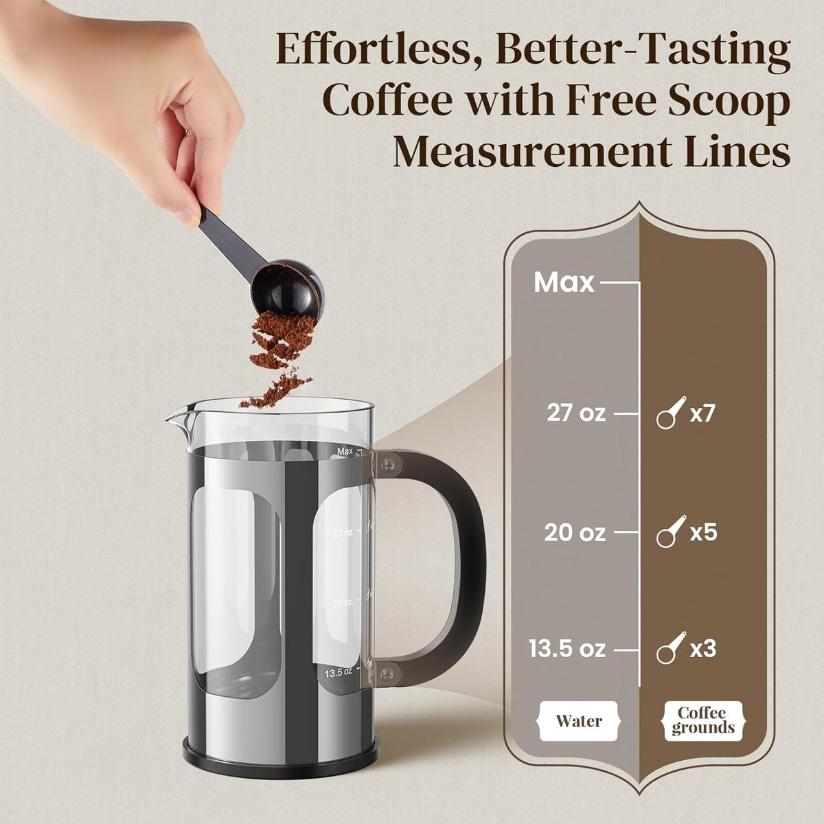 Veken 34oz French Press Coffee Maker, No Plastic Touching Cafe,1 L Cafetera