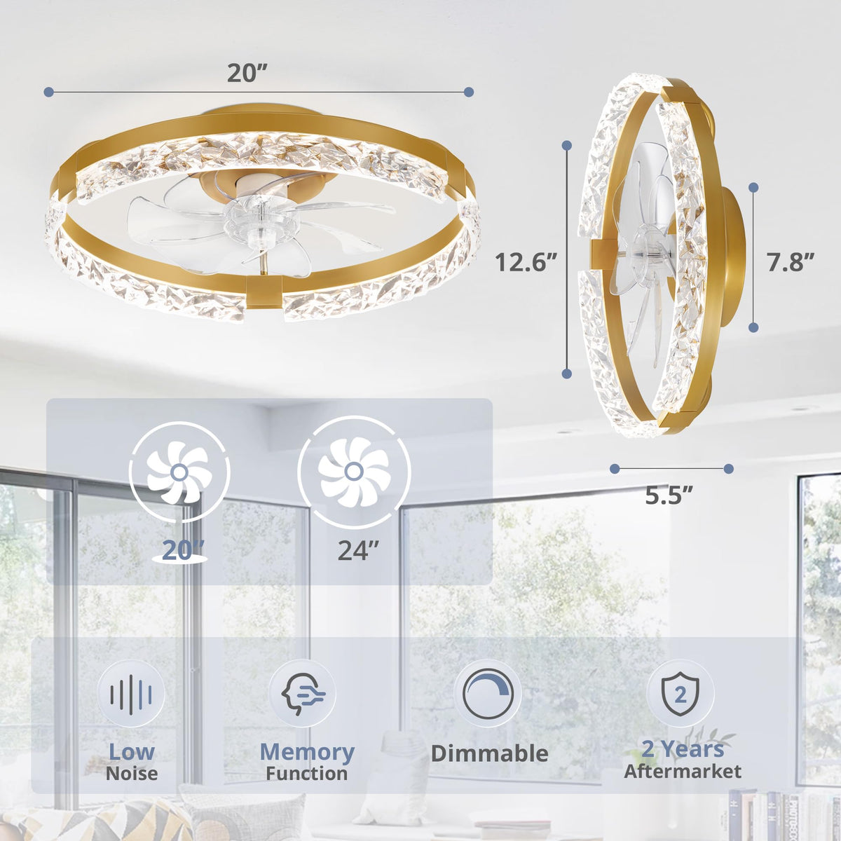 LEDIARY 20" Modern Ceiling Fans with Lights and Remote, White Fandelier