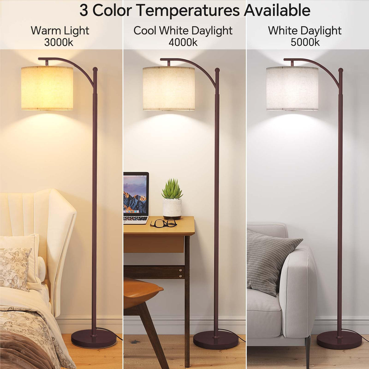 SUNMORY Arc Floor Lamp, Modern Floor Lamp with 3 Color Temperatures Bulb