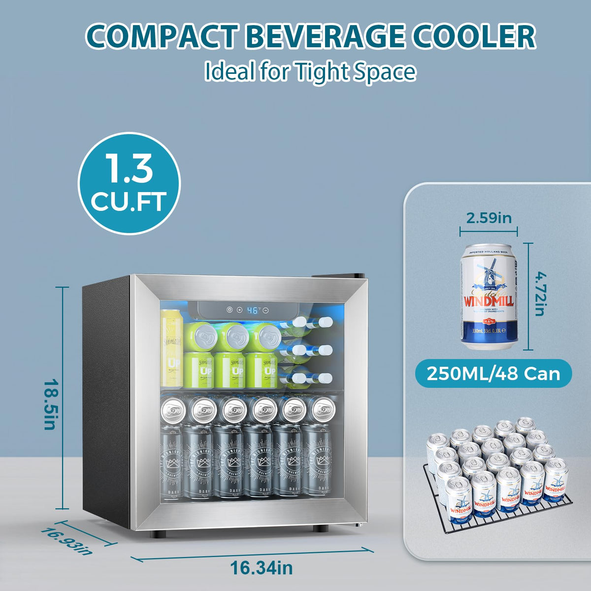 Electactic Mini Fridge 130 Can Beverage Refrigerator Cooler, 3.2 Cu.Ft Drink Fridge forSoda Wine Beer, Digital Temperature Control Cooler for Home, Dorm, Bar