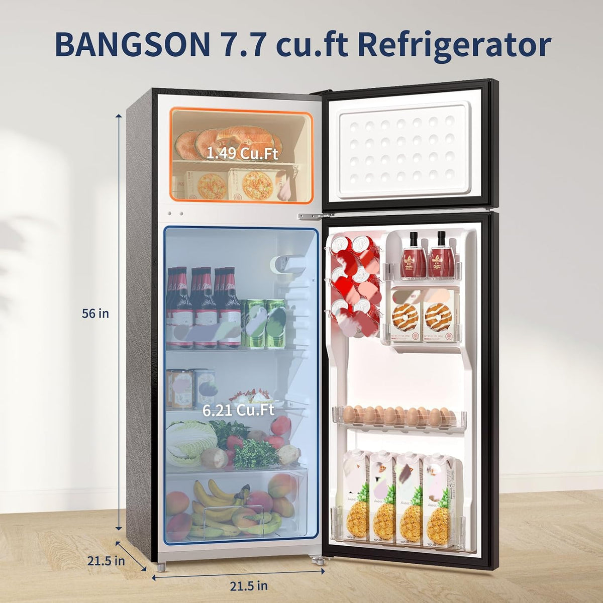 7.7 Cu.Ft Refrigerator with Top Freezer Apartment Size Black
