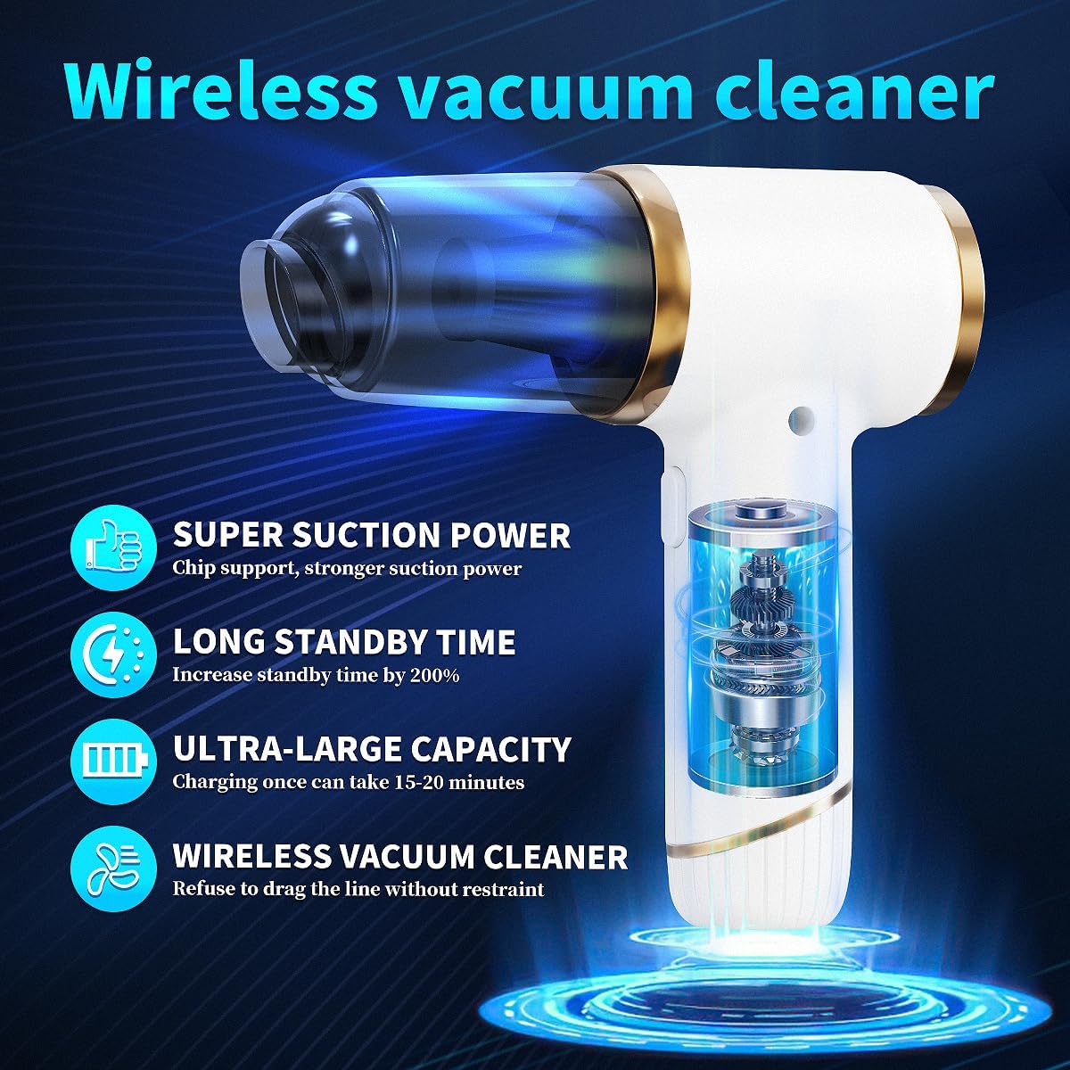 DUCK PATO Handheld Vacuum Cleaner with 15000PA Powerful Suction Force, Wireless Vacuum Cleaner, Portable Vehicle-Mounted Vacuum Cleaner, Suitable for Home and car, Black