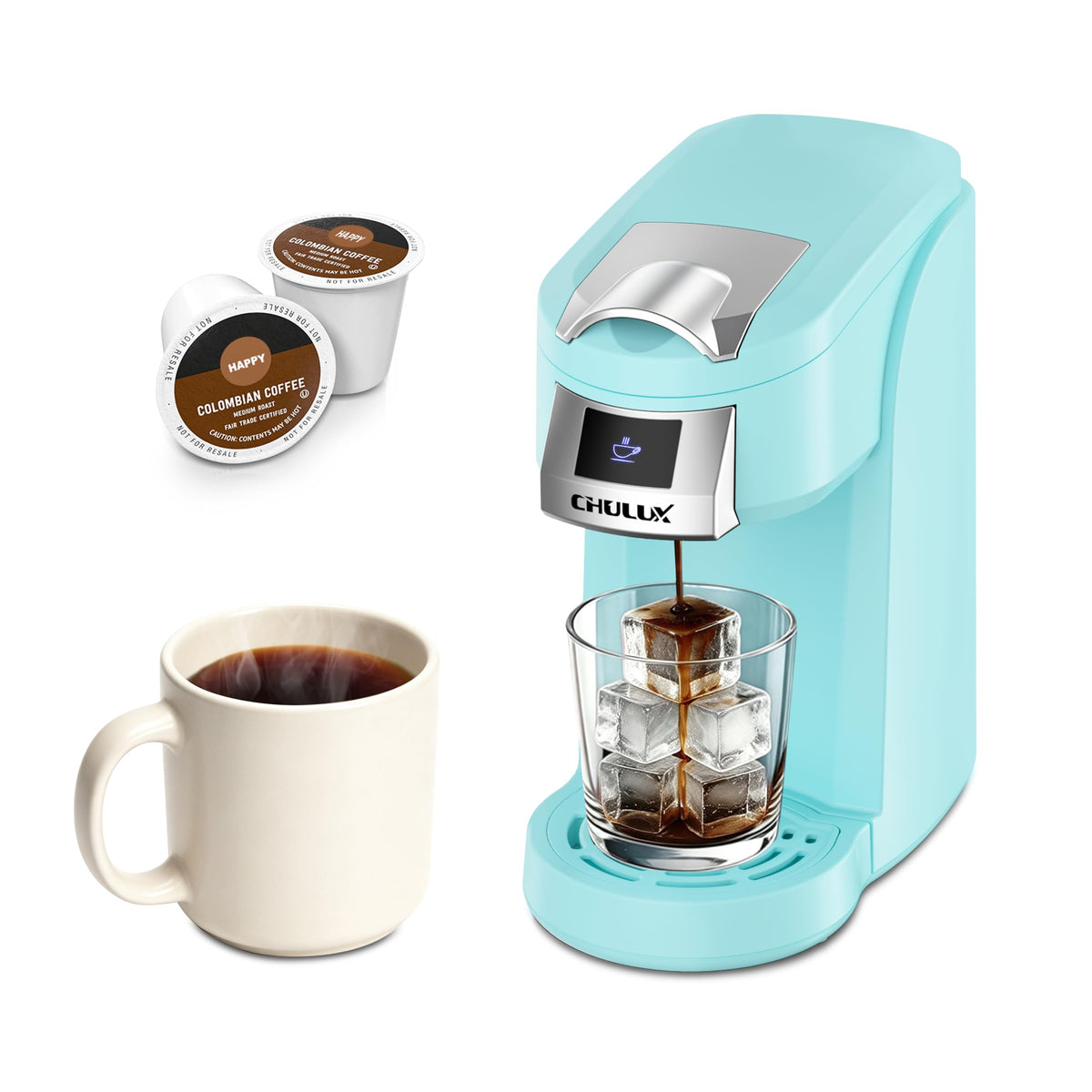 CHULUX Lite Single Serve Coffee Maker for K Cup with One Touch Brew, White