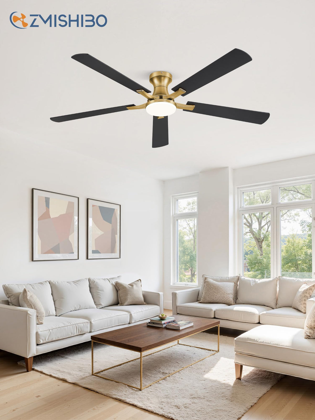 ZMISHIBO 52 Inch Ceiling Fans with Lights, Remote&App Control, Flush Mount