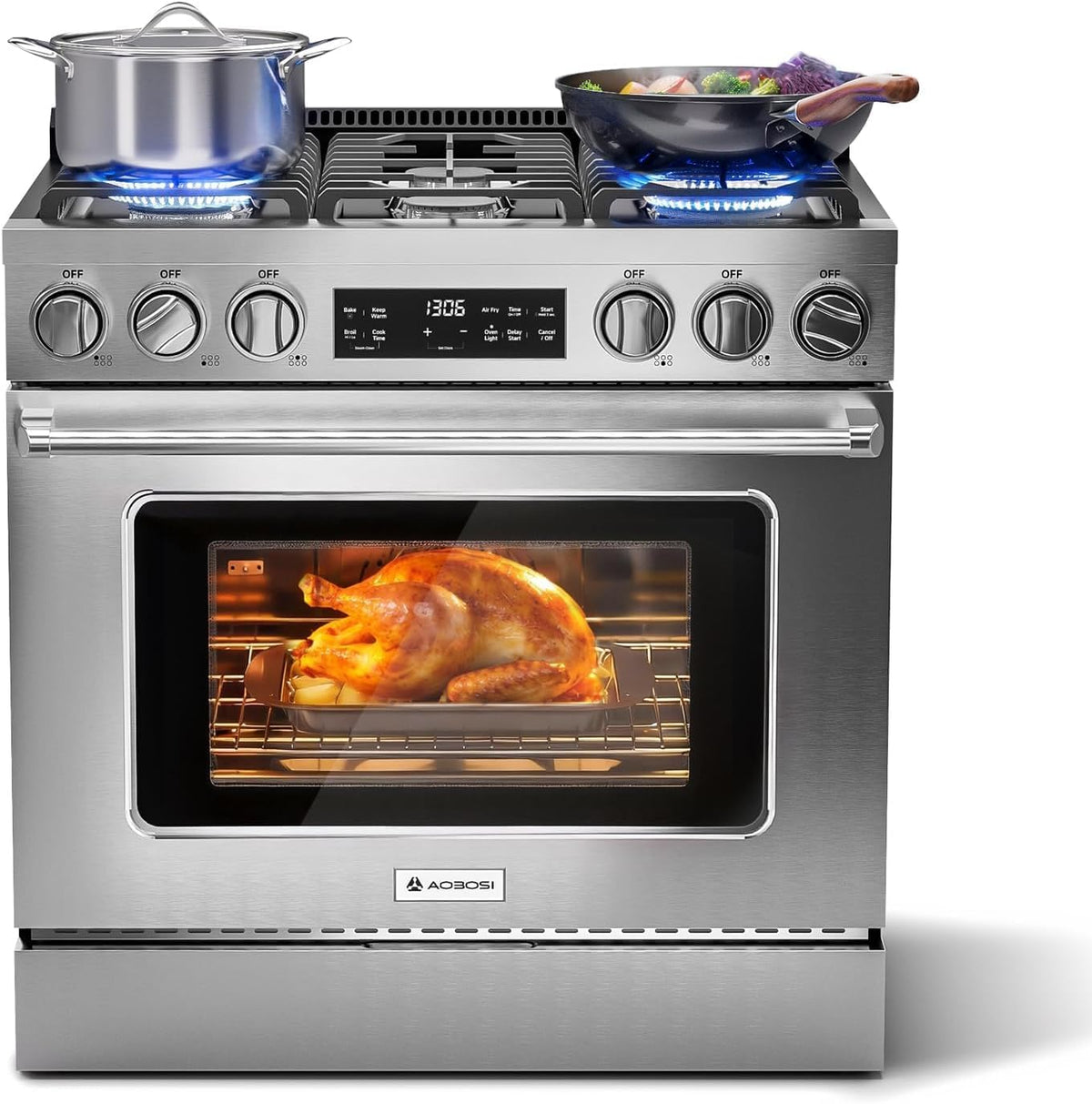 AAOBOSI 36 Inch Gas Range Oven, Smart Air Fryer Self Clean Oven