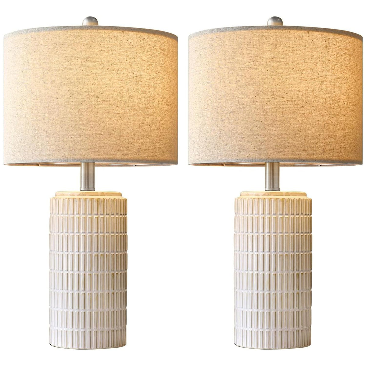 PoKat 20.75" Small Modern Ceramic Table Lamps Set of 2 for Bedroom, White