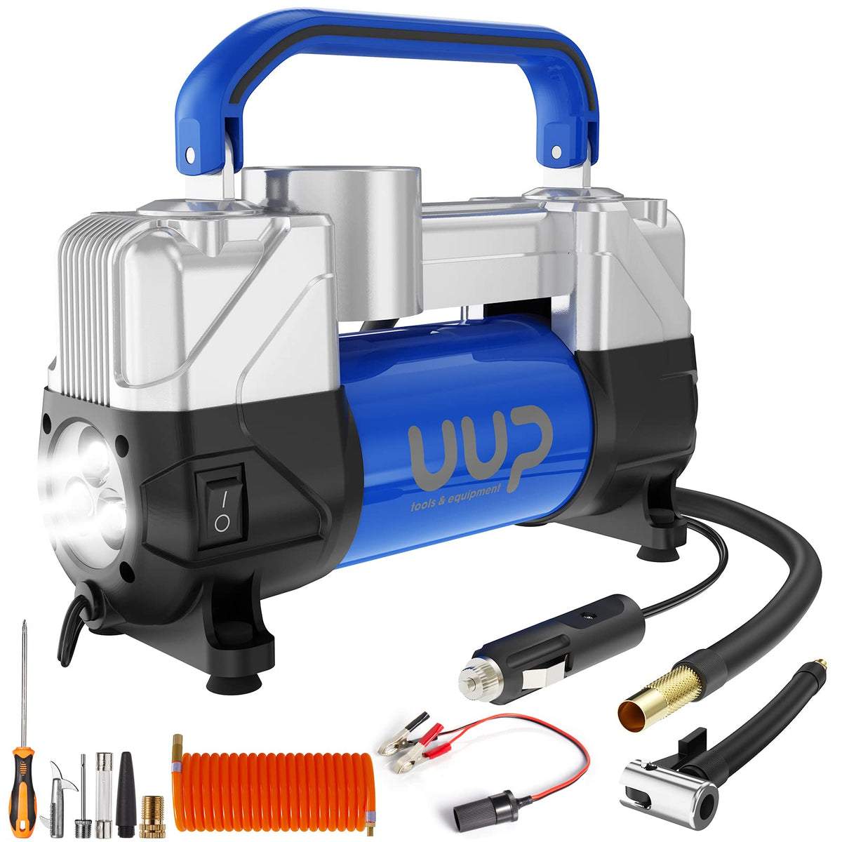 Portable 12V Air Compressor, 150 PSI Tire Inflator with Dual Cylinders