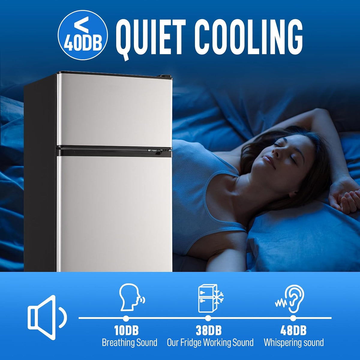 Mini Fridge with Freezer, 3.5 cubic feet 2- Doors Small Refrigerator Features 7 Gear Mechanical Control, Side Bottle Rack, Ideal for Dorm, Kitchen, Apartment, Office, Silver
