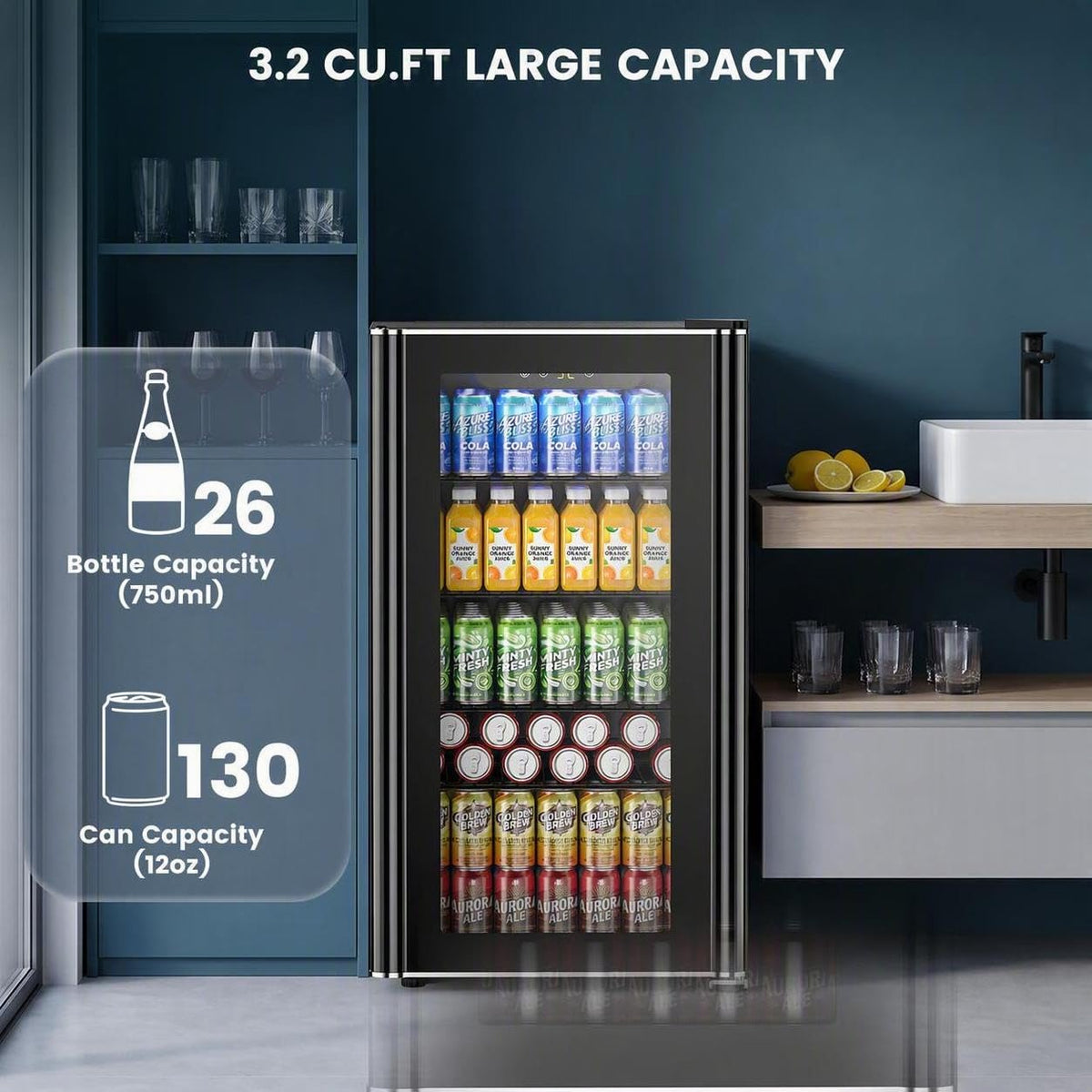 Electactic Mini Fridge 130 Can Beverage Refrigerator Cooler, 3.2 Cu.Ft Drink Fridge forSoda Wine Beer, Digital Temperature Control Cooler for Home, Dorm, Bar