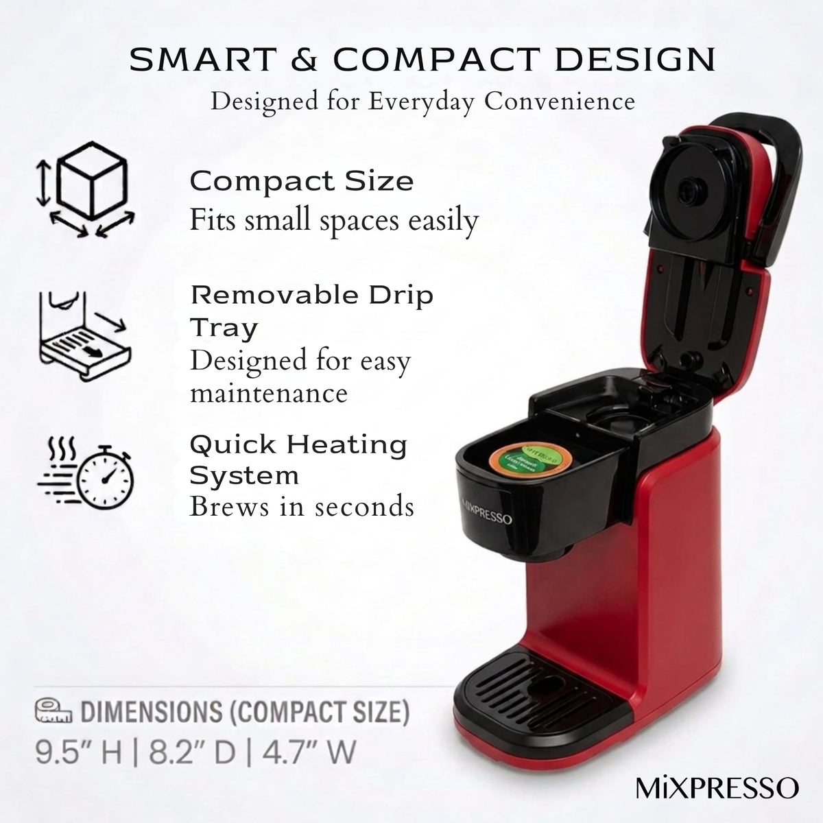 Mixpresso Single Serve Coffee Maker K Cup Coffee Maker for K Pods & Grounds