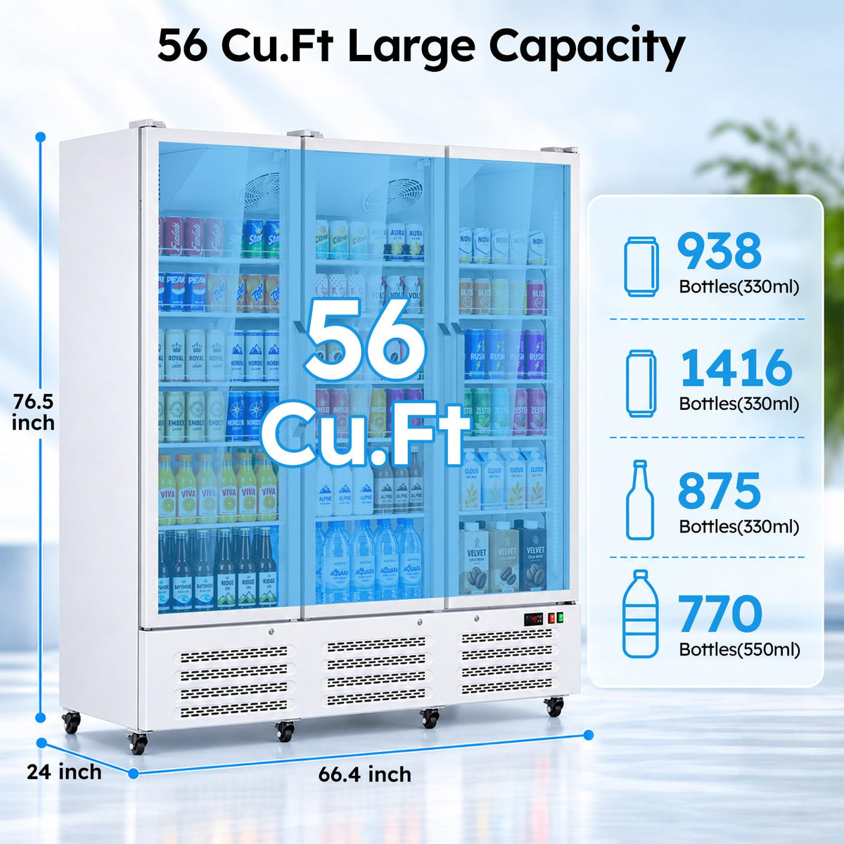 Commercial Refrigerators, 14.8 Cu.Ft Beverage Fridge with Glass Door