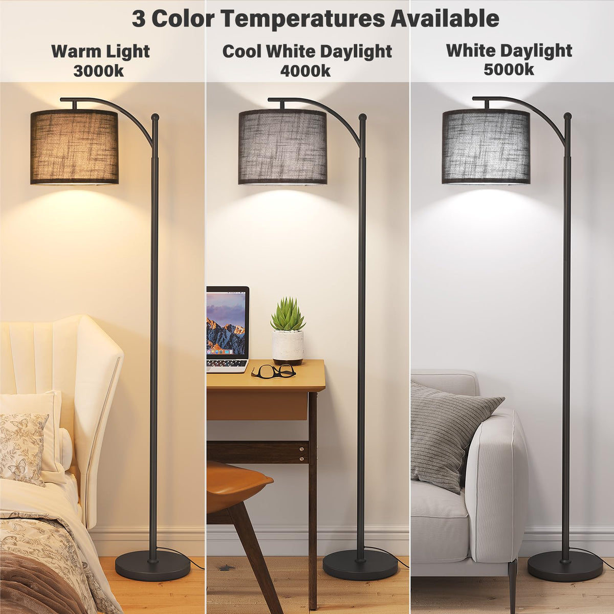 SUNMORY Arc Floor Lamp, Modern Floor Lamp with 3 Color Temperatures Bulb