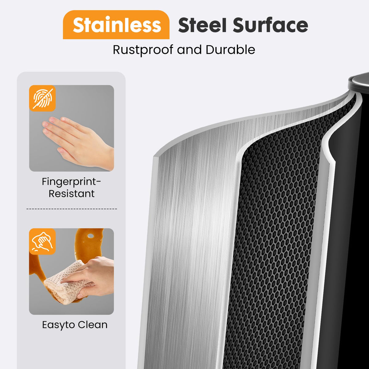 NEWBULIG 16 Gallon Dual Compartment Kitchen Trash Can, Stainless Steel, 60L