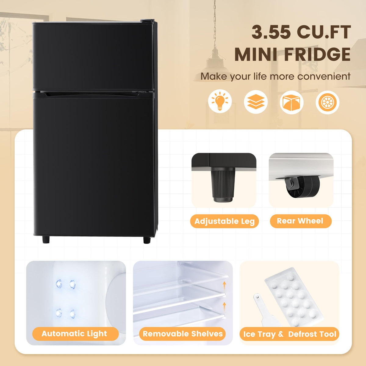 4.5 Cu.Ft Mini Fridge Freezer for Dorm/Office, 2-Door, Quiet