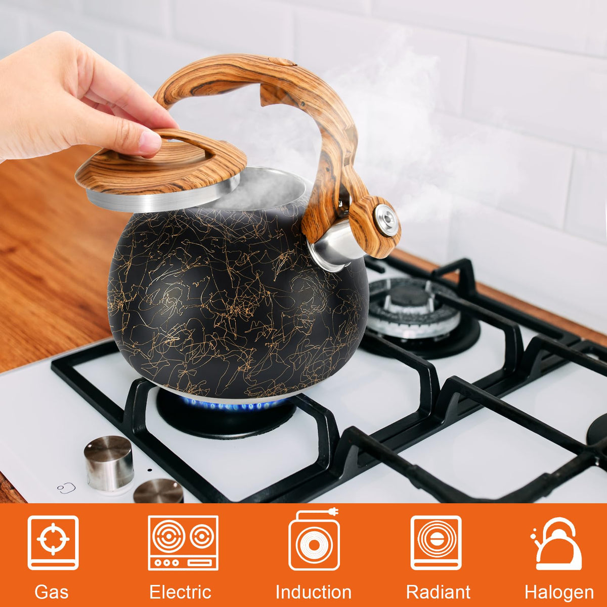 GGC Whistling Tea Kettle for Stove Top, 3.2QT/3L Stainless Steel Tea Kettle