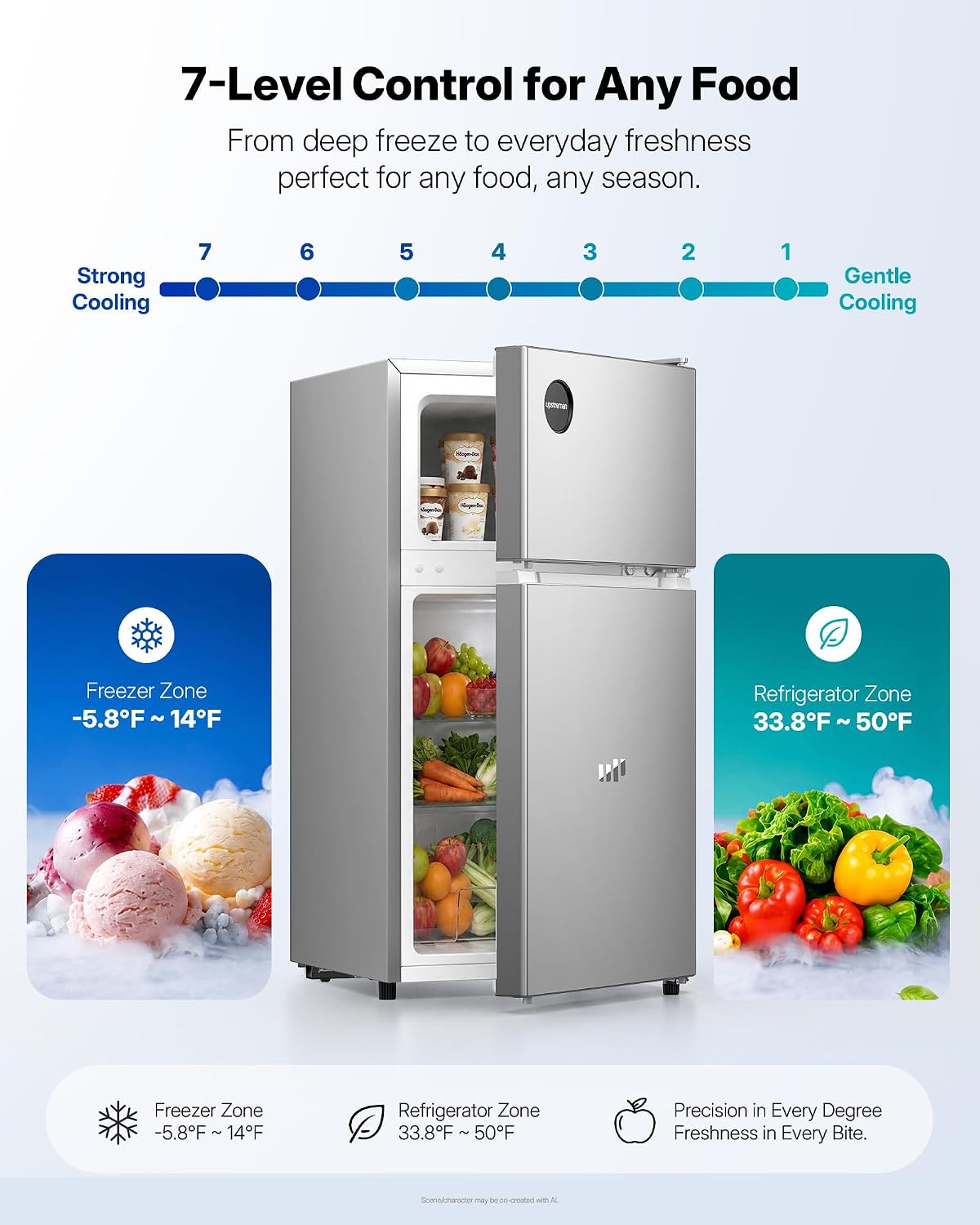 Upstreman Mini Fridge with Freezer, 3.0 Cu.Ft Refrigerator with 2 Doors