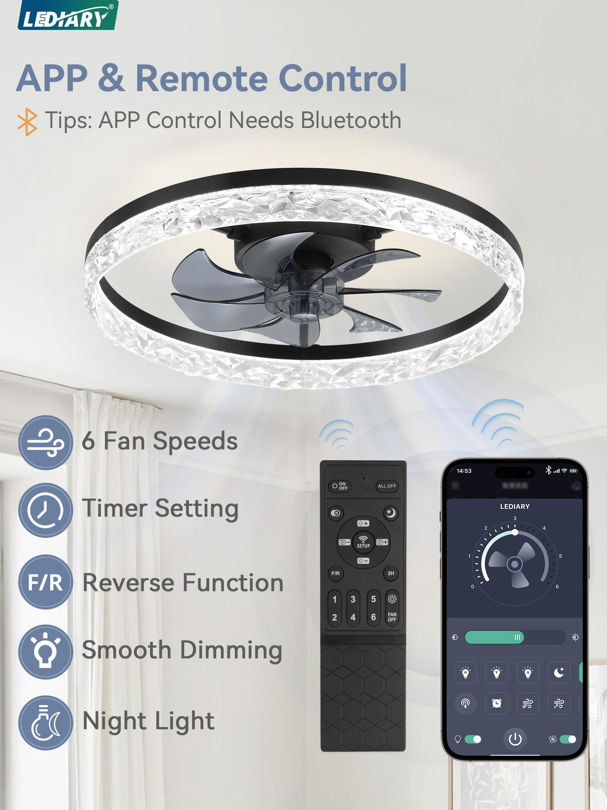 LEDIARY 20" Modern Ceiling Fans with Lights and Remote, White Fandelier