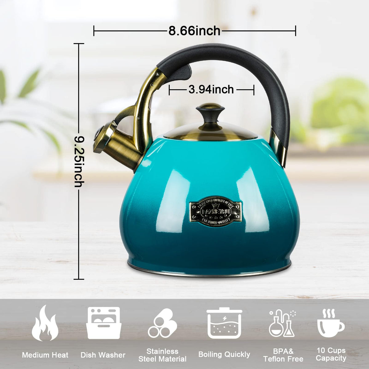 Tea Kettle for Stove Top Whistling Teapot, 3.2Q Tea Pot Stainless Steel Teakettle with Heat Proof Ergonomic Handle