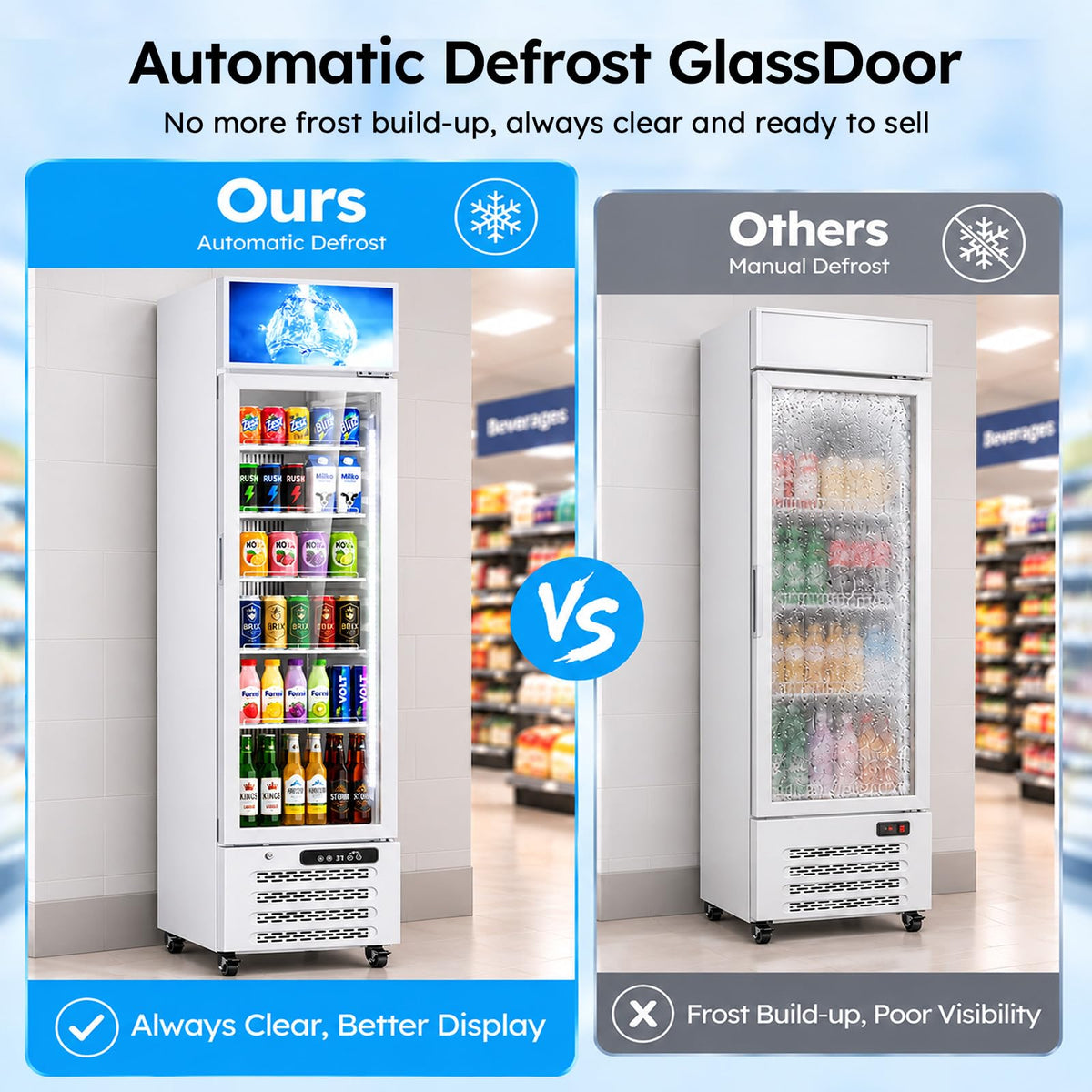 Commercial Refrigerators, 14.8 Cu.Ft Beverage Fridge with Glass Door