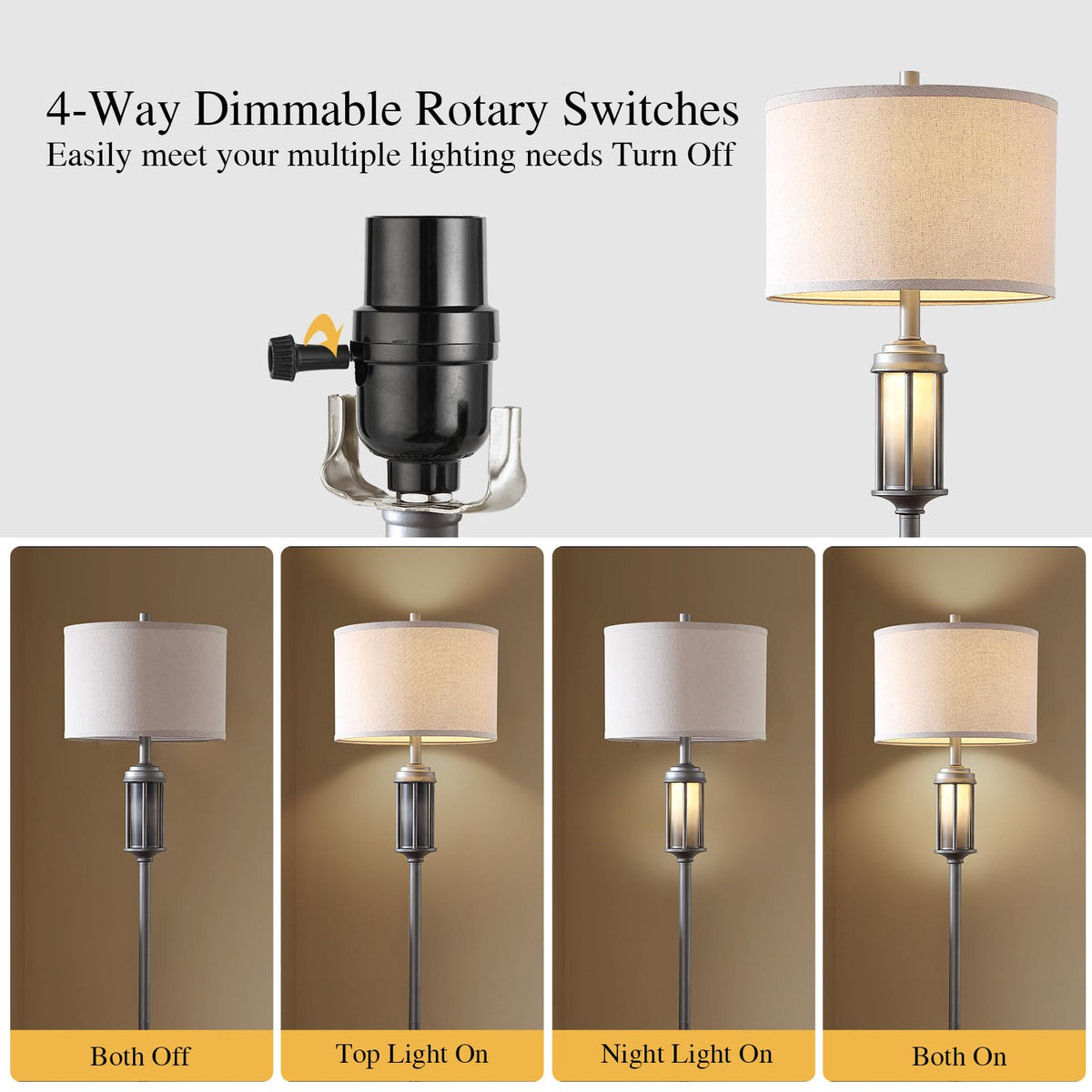AIEAMPDO 65'' Farmhouse Floor Lamp for Living Room with 2 Light Sources