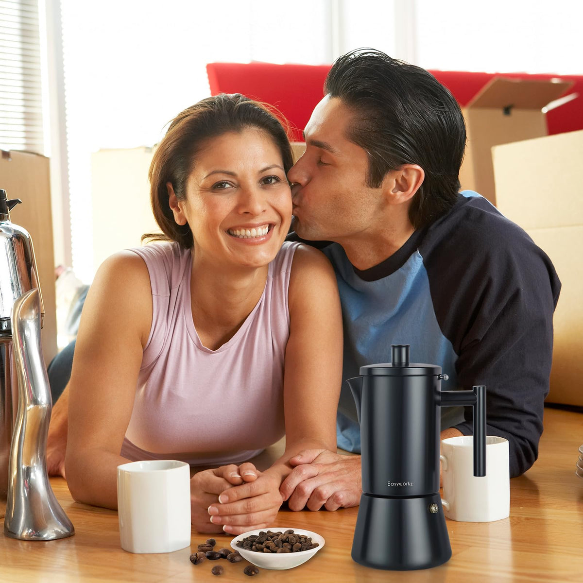 Easyworkz Diego Stovetop Espresso Maker Stainless Steel Italian Coffee Machine Maker 4Cup 6.8 oz Induction Moka Pot