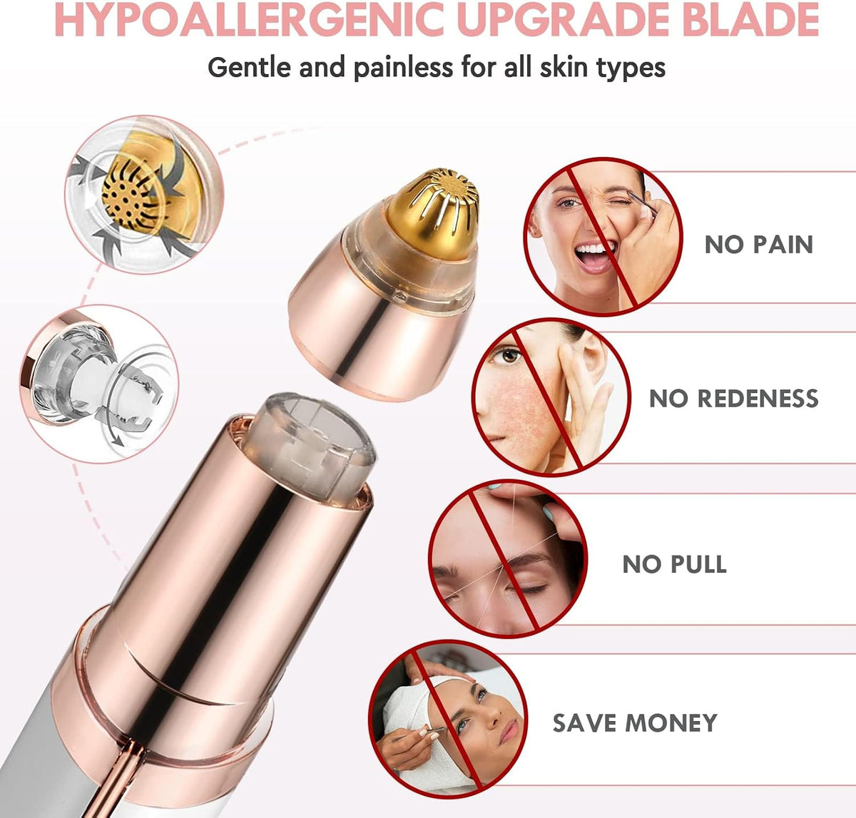 gurelax Eyebrow Hair Remover, Electric Eyebrow Trimmer for Women,Face and Eye Brow Razor with LED Light for Women Rechargeable with 2 x Replacement Heads (White)