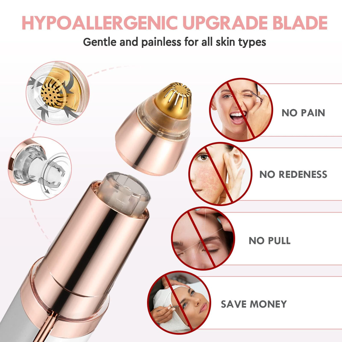 gurelax Eyebrow Hair Remover, Electric Eyebrow Trimmer for Women,Face and Eye Brow Razor with LED Light for Women Rechargeable with 2 x Replacement Heads (White)