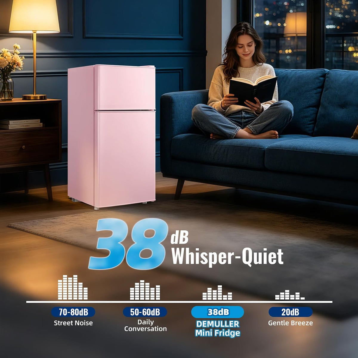 45L Personal Double‑Door Mini Fridge With Freezer, Pink