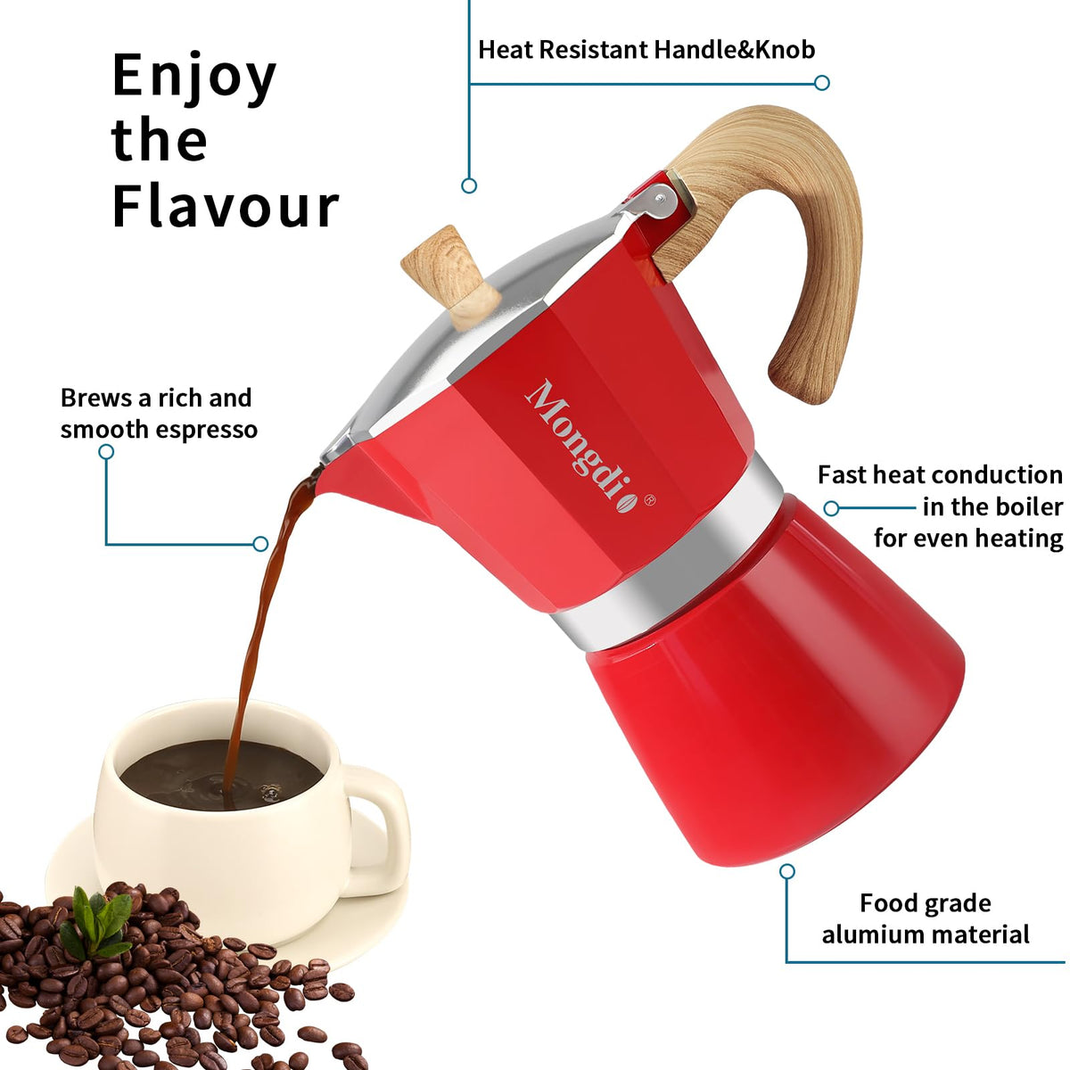 Mongdio Stovetop Espresso Maker Moka Pot, Cuban Coffee Maker Stove Top Coffee Maker Moka Italian Espresso Greca Coffee Maker Brewer Percolator, 6 Espresso Cups, 10 oz - Black