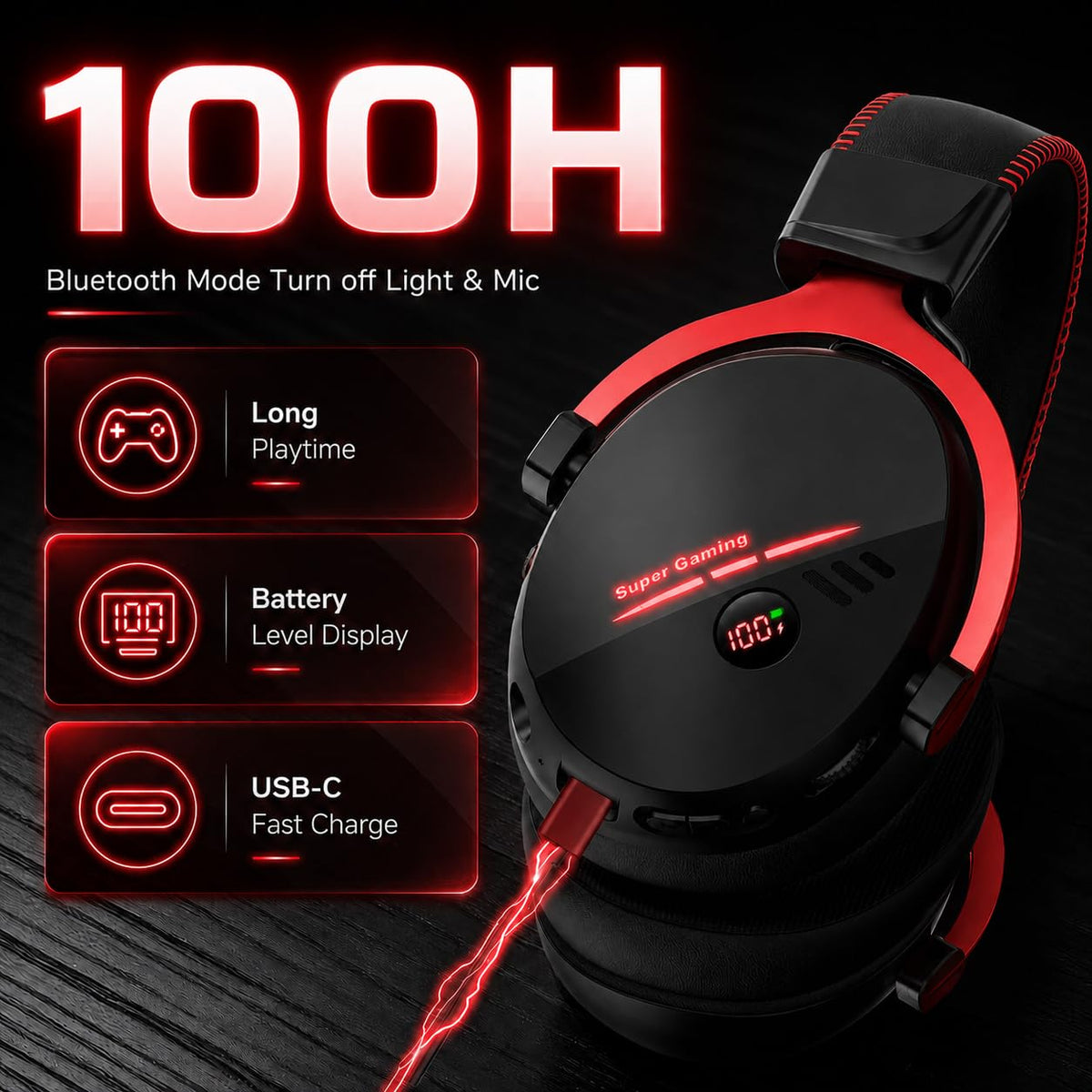 Motast 2.4GHz Wireless Gaming Headset for PC PS5 PS4 Switch,100Hrs, BT6.0