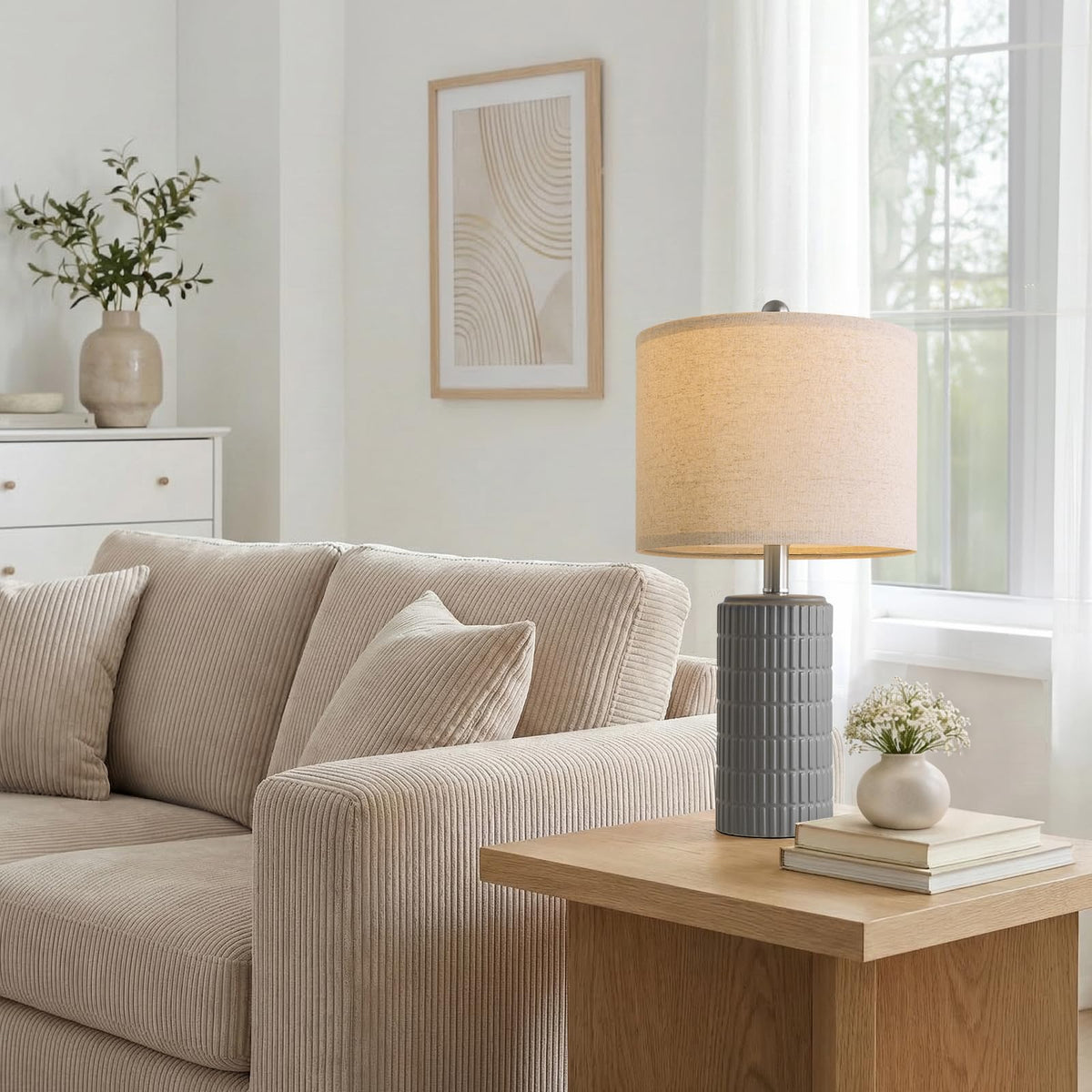 PoKat 20.75" Small Modern Ceramic Table Lamps Set of 2 for Bedroom, White