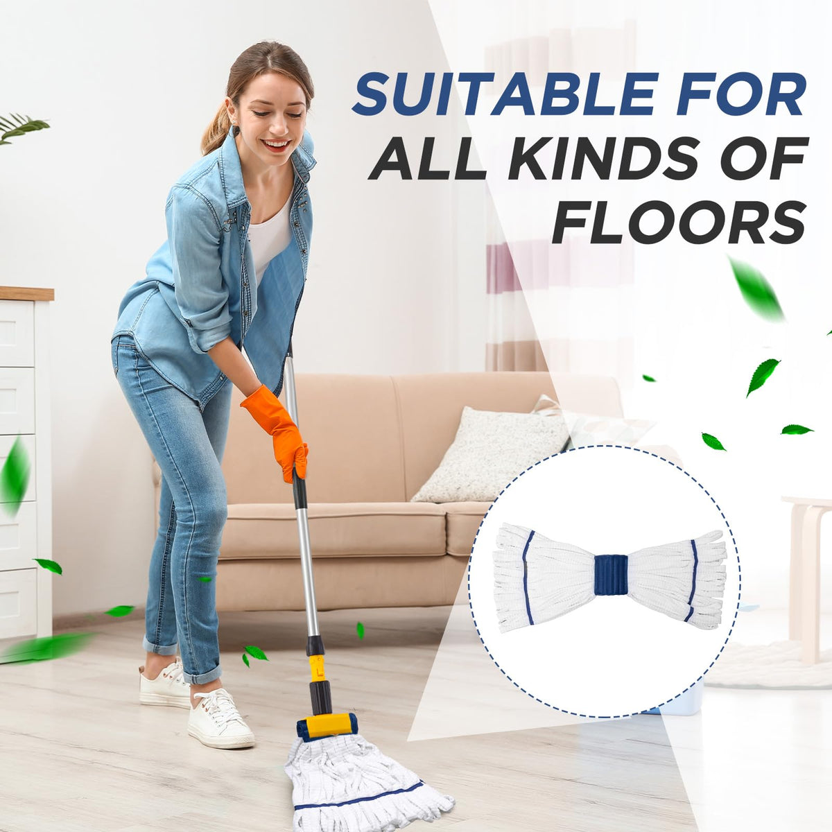 Hushee 12 Pcs Large Microfiber Tube Mop Heads 18 Oz Looped End,Green