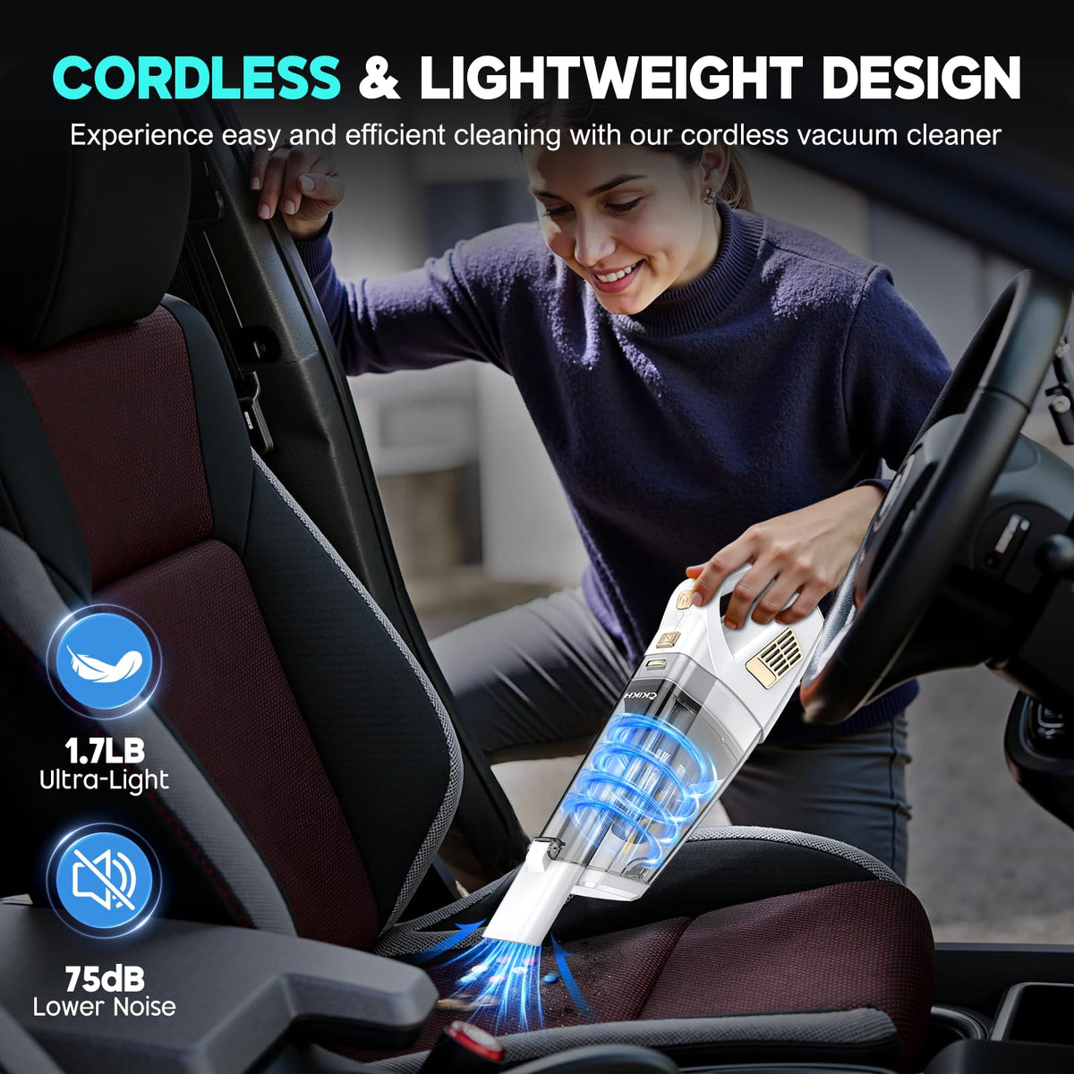 CKIKH Handheld Vacuum Cordless, 15000PA Hand Held Car Vacuum Cleaner