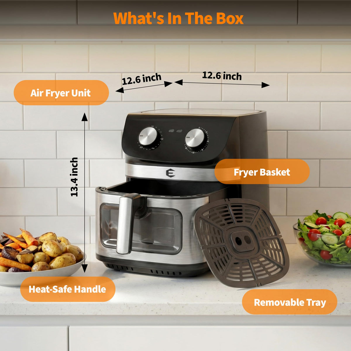 9.5Qt Large Air Fryer Oven, 12 Digital Preset Airfryer Toaster Oven Combo with Touchscreen, Non Toxic Stainless Steel Air Fryer with Viewing Window, XL Capacity Basket Style Airfryer for Family, Black