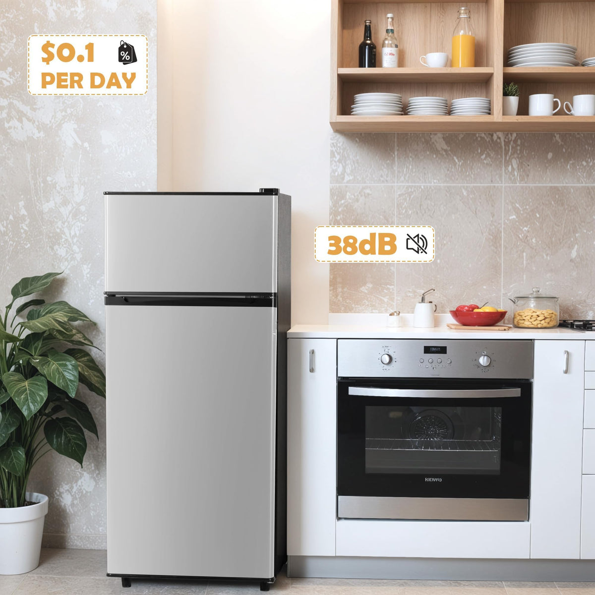 4.5 Cu.Ft Mini Fridge Freezer for Dorm/Office, 2-Door, Quiet